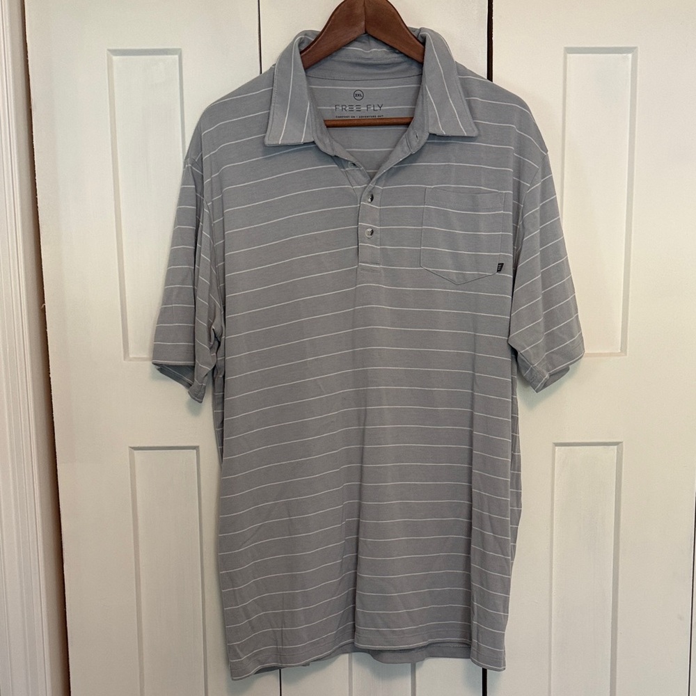 Free Fly Men's Gray Striped Polo Shirt XXL